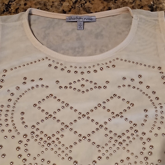 Charlotte Russe Leotard. Mesh. Small. Cream With Gold Rhinestones. - Picture 5 of 10
